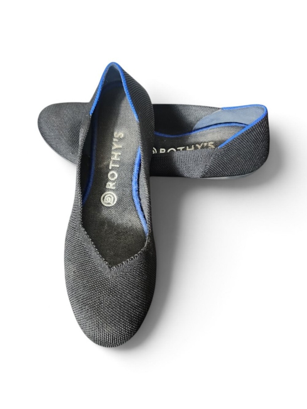 Rothy's Black Knit Slip-On Shoe with Blue Trim